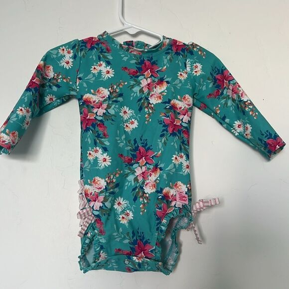 Ruffle Butts Floral One-Piece Swimsuit Blue Pink 12–18M Baby‎ Girl - Picture 1 of 3